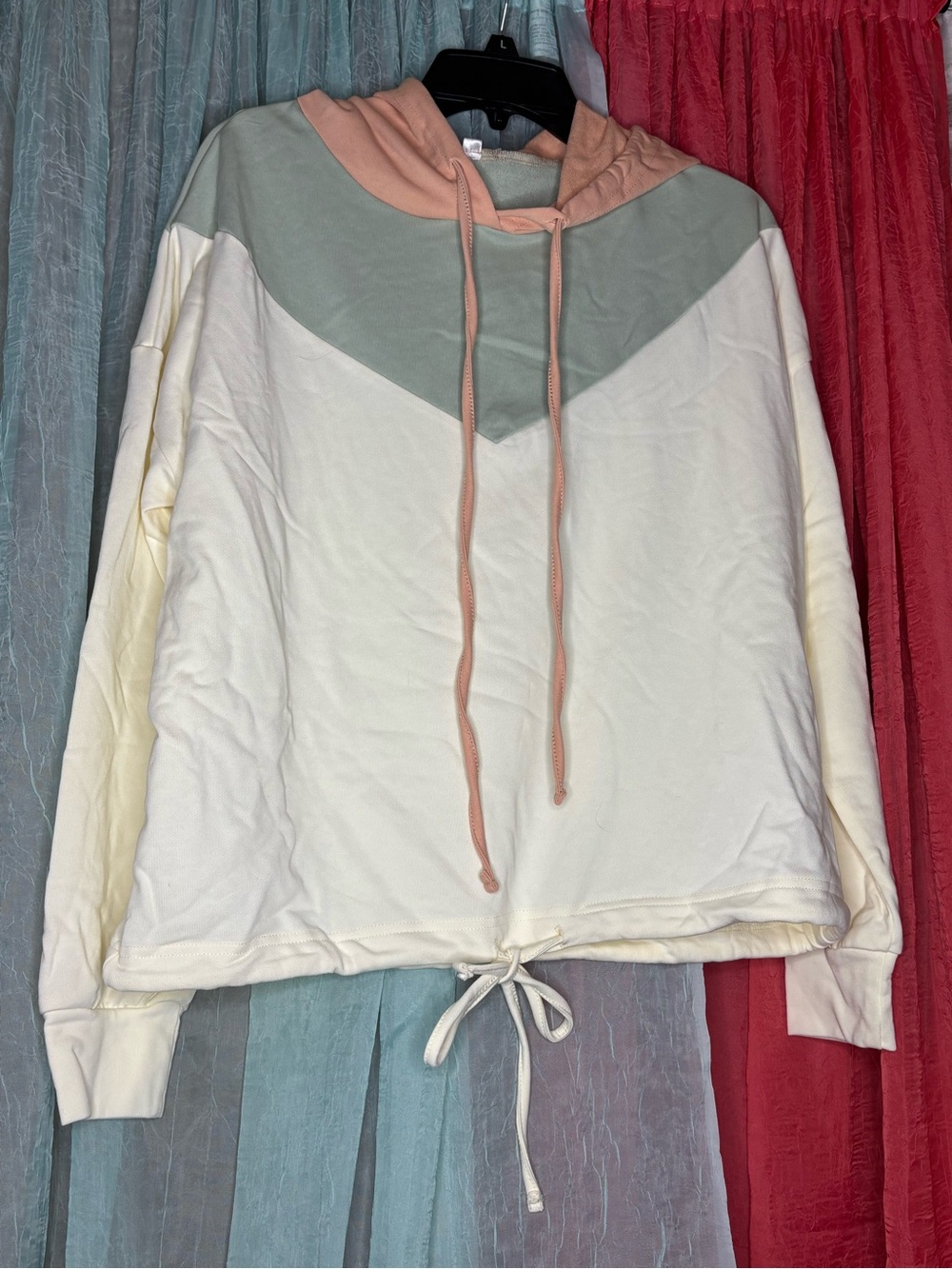 Colorblock Drawstring Hoodie - Cream, Sage & Peach